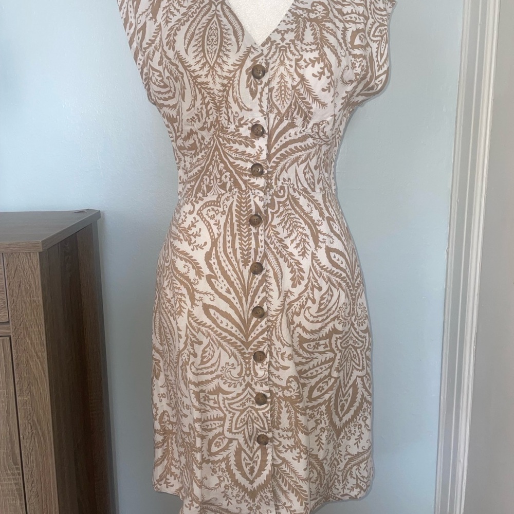 NWT Petite Loft Button Down Paisley Linen Dress
